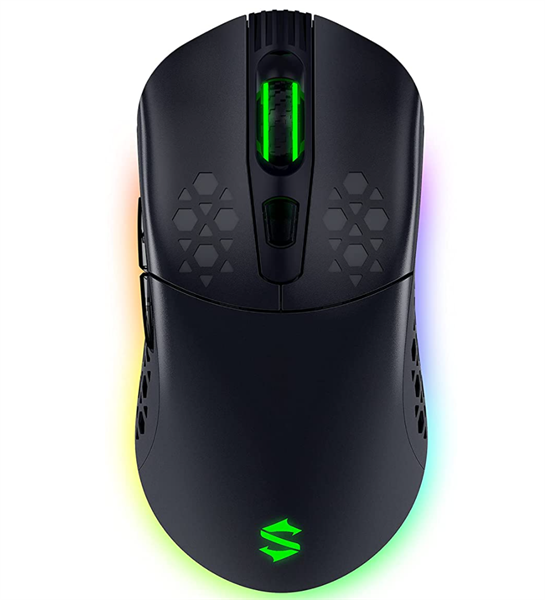 Black Shark Mouse Gaming Wireless RGB Ricaricabile, Dual Mode con e senza filo, 10K DPI, 1000hz di aggiornamento di comunicazione e 6 Pulsanti Programmabili