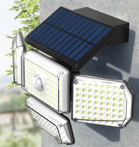 BlitzWolf  BW-OLT6 luce da esterno con 4 teste rotanti da 214 LED con ricarica solare e sensori di movimento e luminosità impermeabile ip65