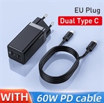 Baseus GaN Caricabatterie Alimentatore Dual USB-C / USB-C + USB-A da 45W quick charge Q.C + PD