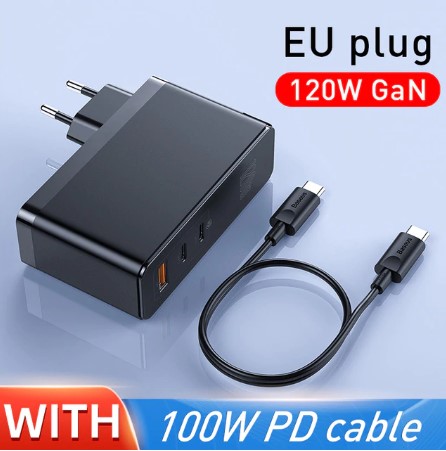 Baseus GaN Alimentatore Caricabatterie da 120W PD USB-C + USB-A QC4.0 QC3.0 Ricarica Rapida fino a 20V