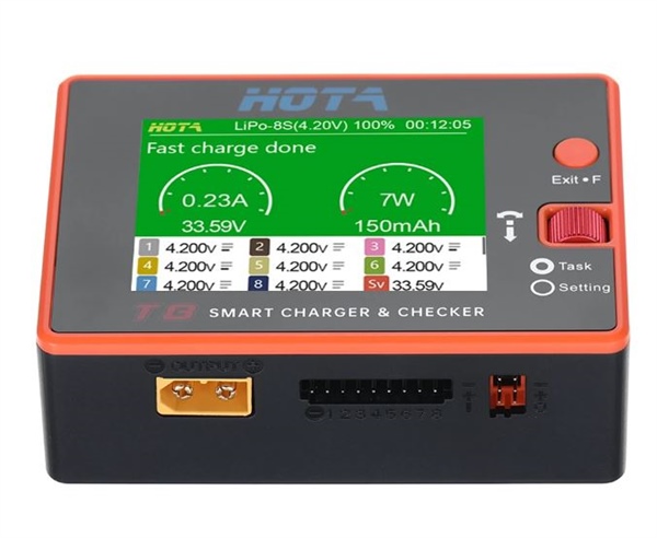 HOTA T8 - Caricabatterie Intelligente 650W 22A con XT60, Supporto 1-8S per Lipo, Li-ion, LiFe, NiMH, Pb - LCD Display, Controllo Temperatura