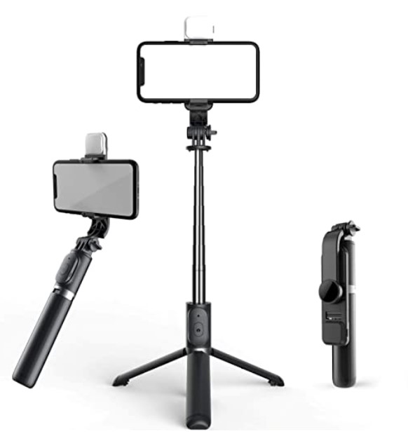 Treppiede Selfie Con Luce LED - Bastone Estensibile, Telecomando Bluetooth, Rotazione 360° - Foto 9