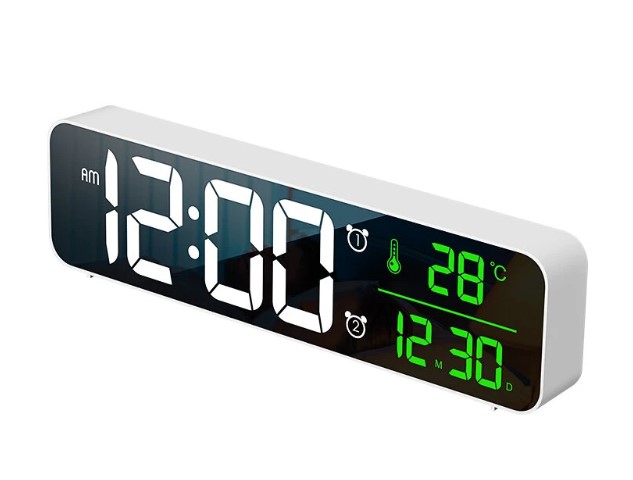 Sveglia Digitale In Legno Con Termometro E Luce LED – Ricaricabile Via USB, Silenziosa, Palmoxylon Green - 2